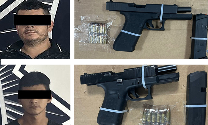 Detienen a dos hombres armados con pistola en Cajeme