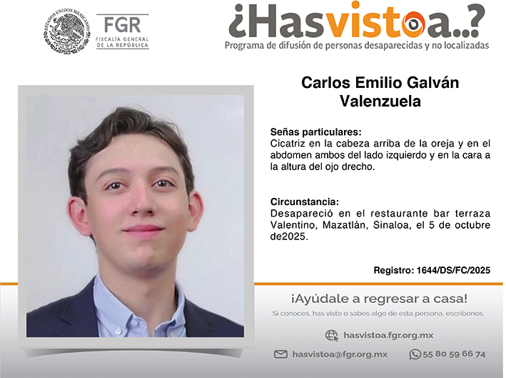 ¿Has visto a: Carlos Emilio Galván Valenzuela?