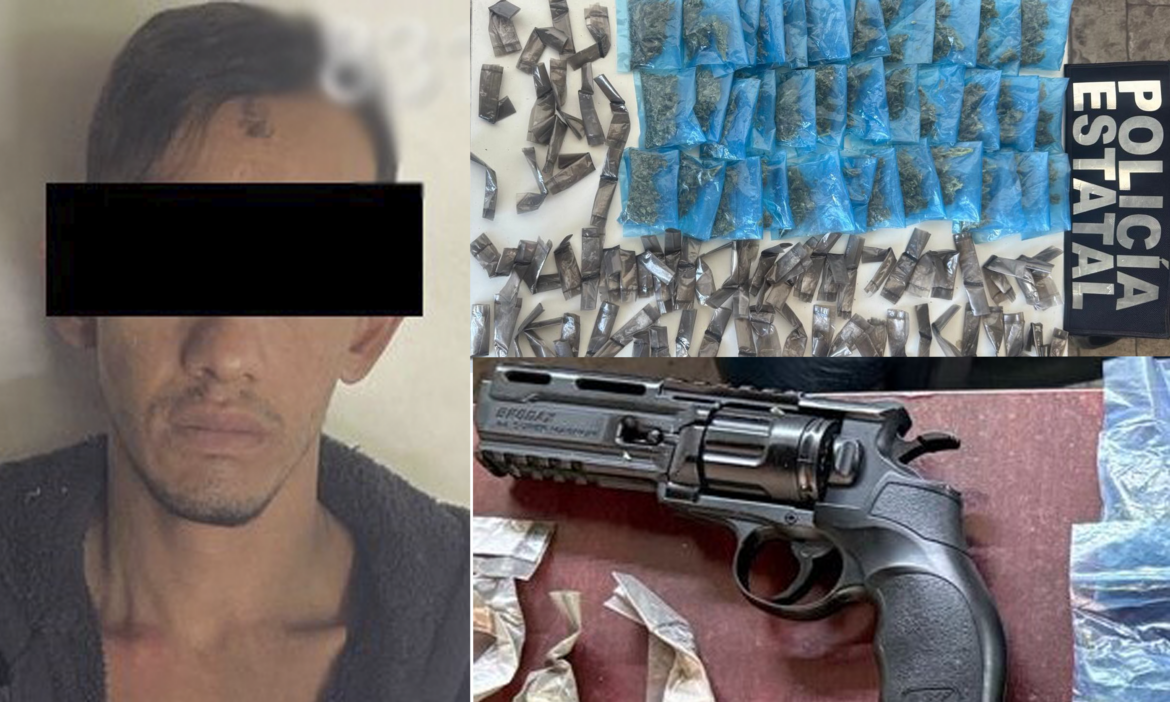 Elementos de la PESP y militares aseguran a sujeto con arma de réplica y narcótico