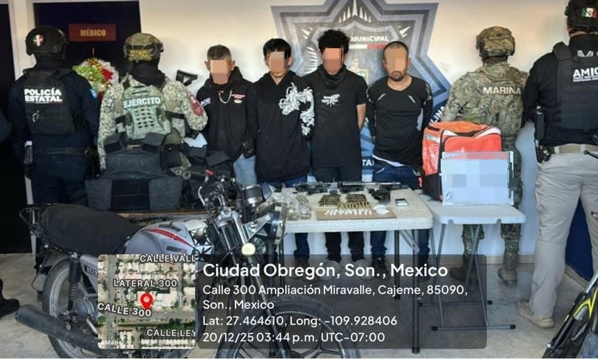 Detienen a cuatro hombres armados en Cajeme