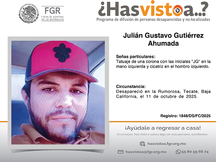 ¿Has visto a: Julián Gustavo Gutiérrez Ahumada?