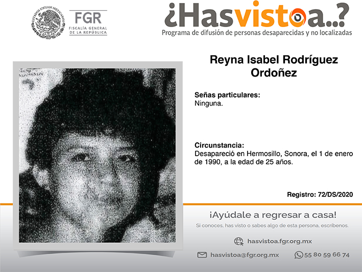 ¿Has visto a: Reyna Isabel Rodríguez Ordoñez?