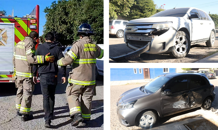 Resulta joven herido en choque en la colonia Balderrama