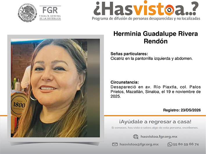 ¿Has visto a: Herminia Guadalupe Rivera Rendón?