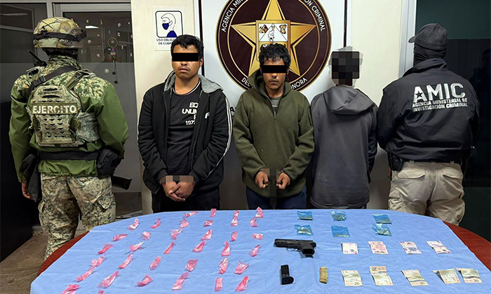 Capturan a tres sujetos con droga y arma de fuego durante operativo en Cajeme