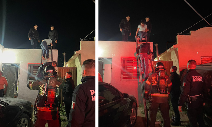 Rescatan policías a pareja de incendio en la colonia Pueblo del Sol