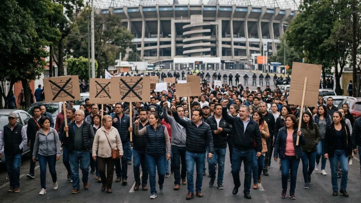Protestas rodean la reapertura del Estadio Azteca