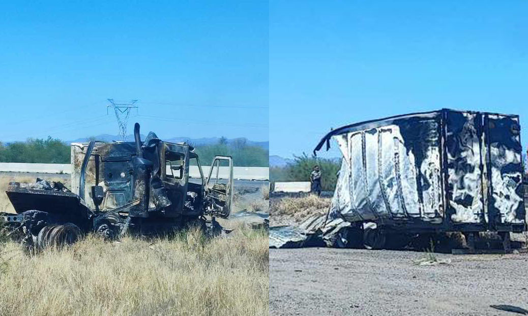 Cierran carretera por choque e incendio de tráiler en el tramo Hermosillo-Magdalena