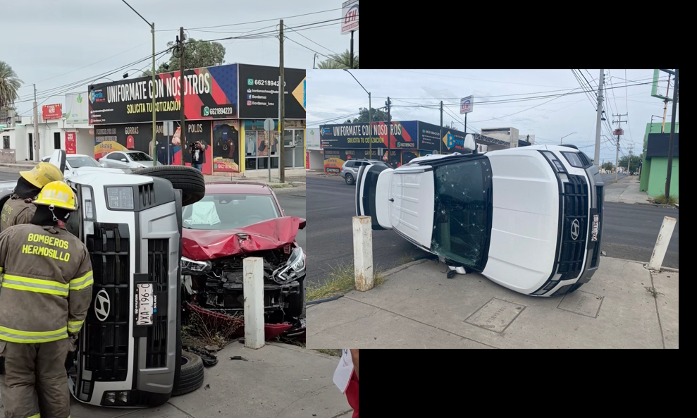 Protagonizan aparatoso choque volcamiento en la colonia San Benito
