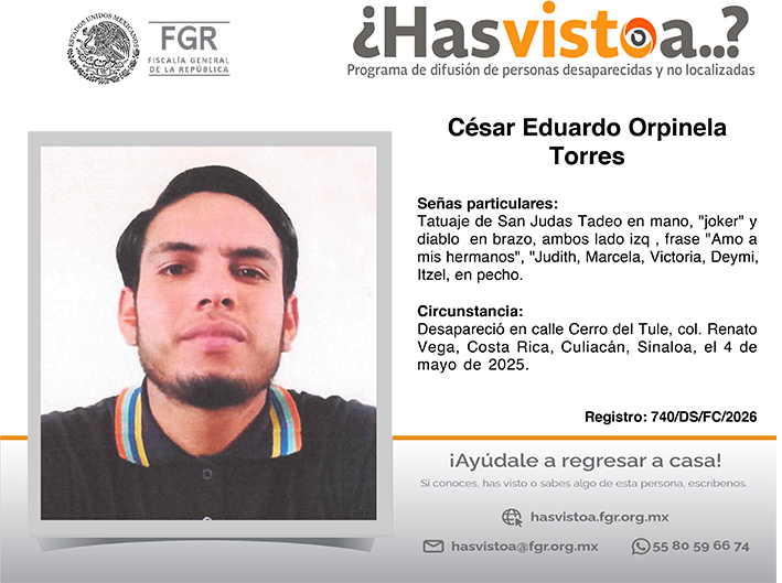 ¿Has visto a: César Eduardo Orpinela Torres?