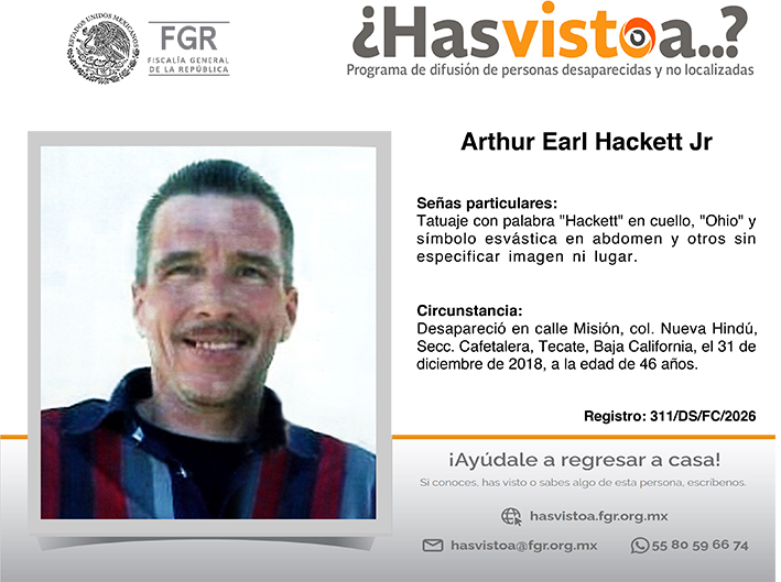 ¿Has visto a: Arthur Earl Hackett Jr?