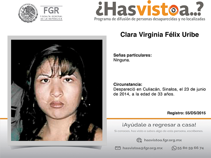 ¿Has visto a Clara Virginia Félix Uribe?