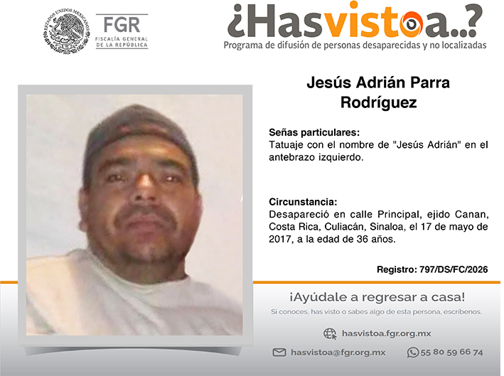 ¿Has visto a: Jesús Adrián Parra Rodríguez?