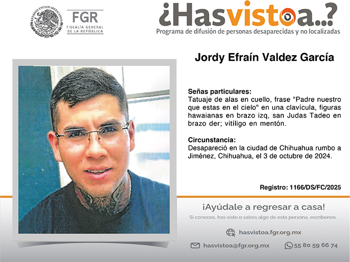 ¿Has visto a: Jordy Efraín Valdez García?