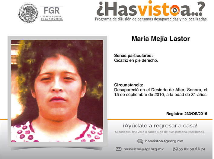 ¿Has visto a: María Mejía Lastor?