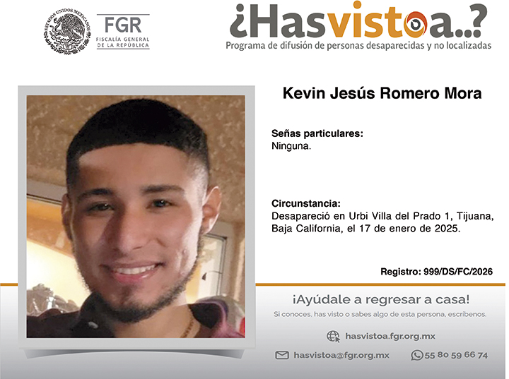 ¿Has visto a: Kevin Jesús Romero Mora?