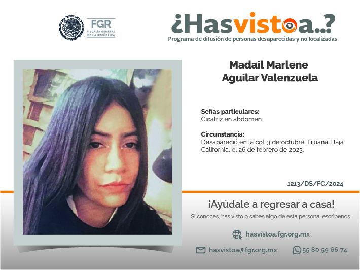 ¿Has visto a: Madail Marlene Aguilar Valenzuela?