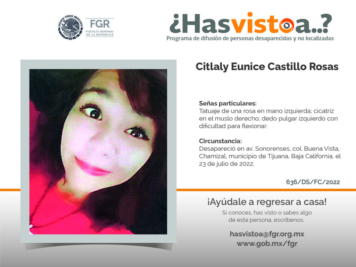 ¿Has visto a: Citlaly Eunice Castillo Rosas?