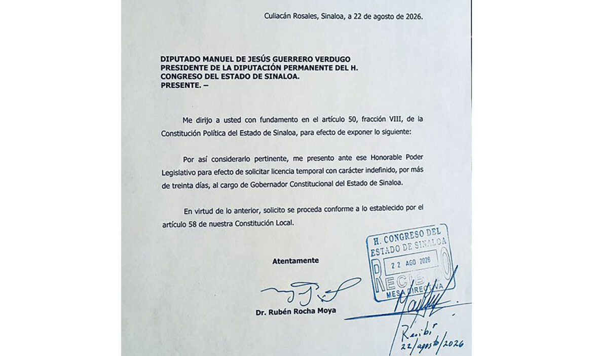 Pide Rocha Moya nueva licencia en Sinaloa