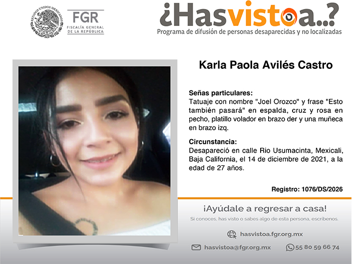 ¿Has visto a: Karla Paola Avilés Castro?