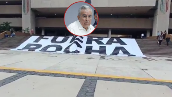 “¡Fuera Rocha!”; protestan en Palacio de Gobierno de Sinaloa