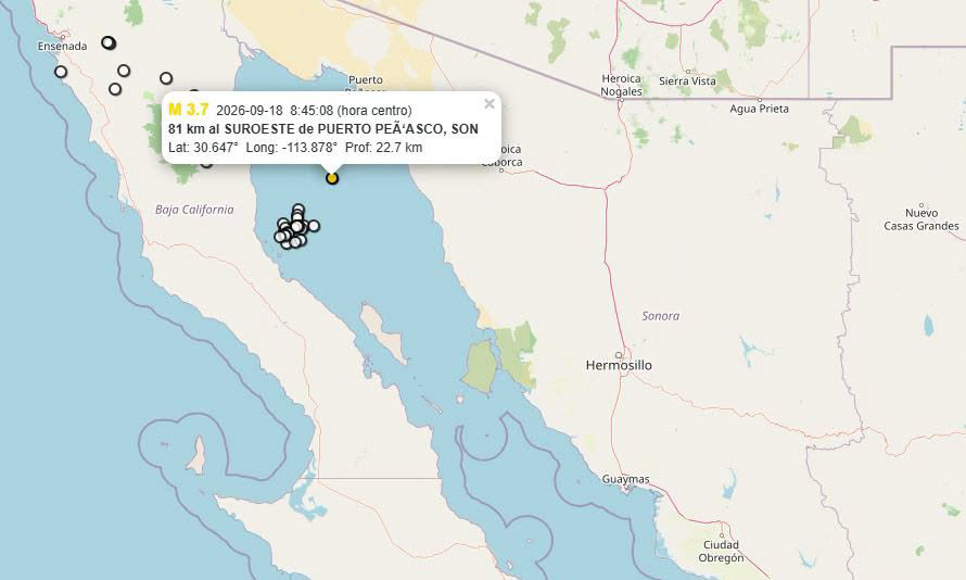 Registran sismo de 3.7 de intensidad en Peñasco; no reportan de daños ni víctimas