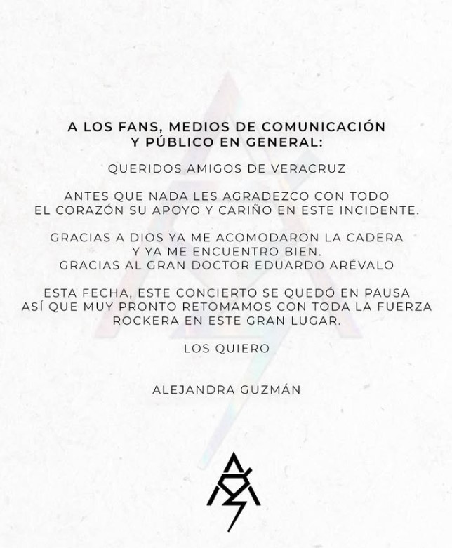 Alejandra Guzmán se lesiona en concierto