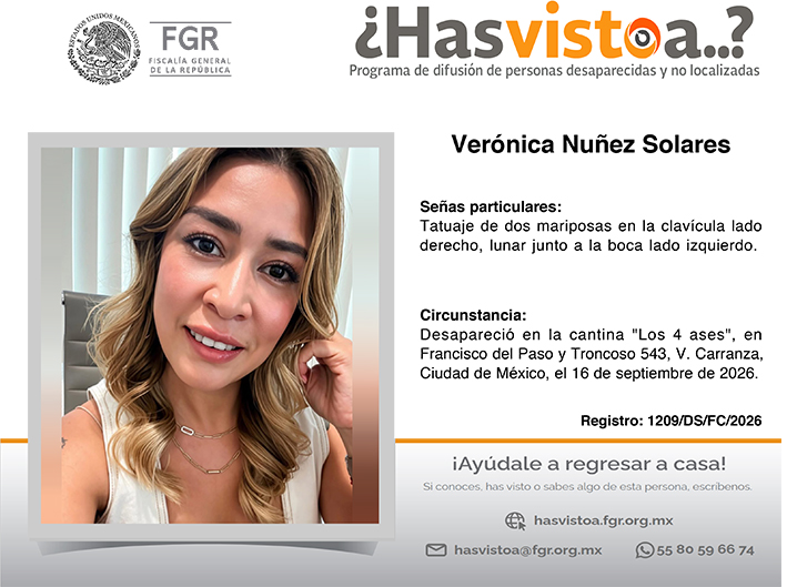 ¿Has visto a: Verónica Nuñez Solares?