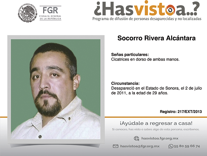 ¿Has visto a: Socorro Rivera Alcántara?
