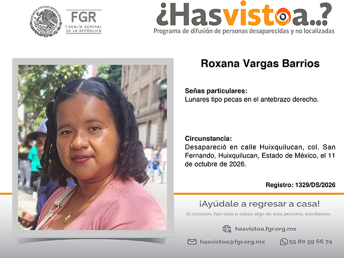 ¿Has visto a: Roxana Vargas Barrios?