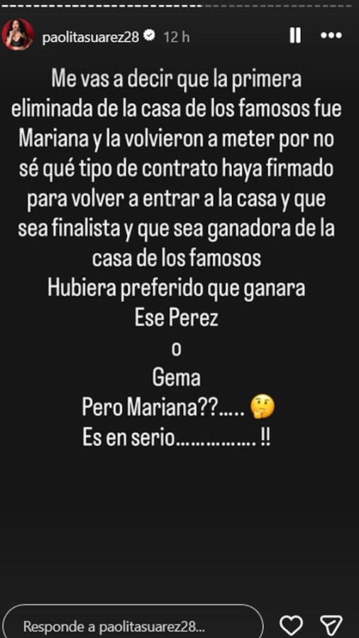 Paola Suárez cuestiona triunfo de Mariana Ochoa