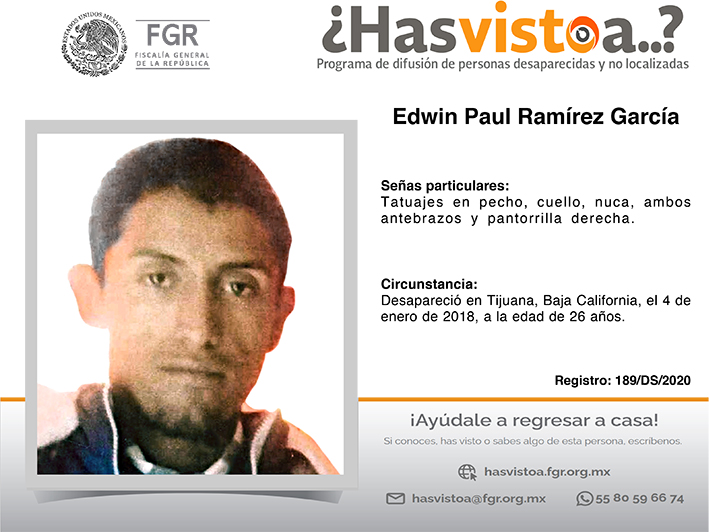 ¿Has visto a: Edwin Paul Ramírez García?