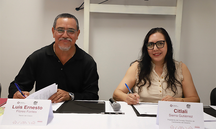 Estudiantes de Creson colaborarán con cuidado ambiental; Firman convenio con Caminantes del Desierto