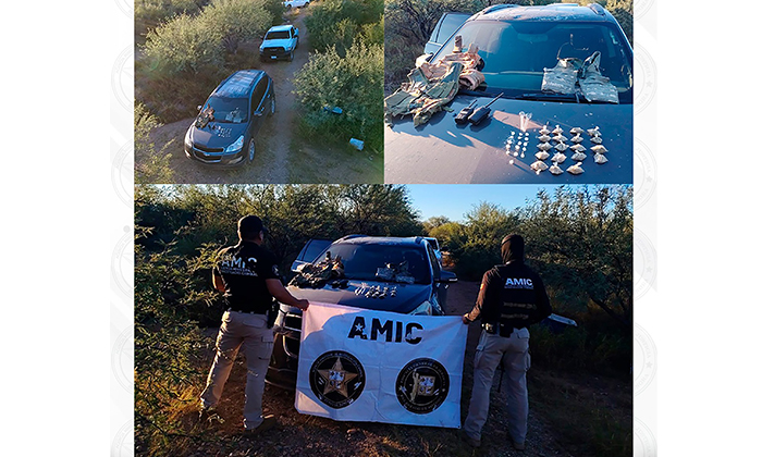 Aseguran vehículo con droga y equipo táctico